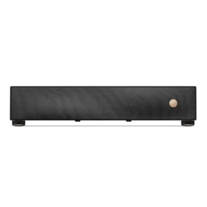 BenQ V5010i ultra short throw 4K RGB laser projector front view on home theater console.